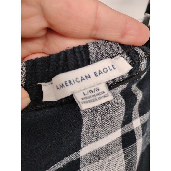 American Eagle Outfitters Black Gray Plaid Jumpsuit Belted Stretch Back Large - Picture 4 of 15